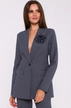Elegancka marynarka damska bez kołnierza - szara