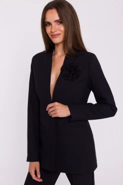 Elegancka marynarka damska bez kołnierza - czarna