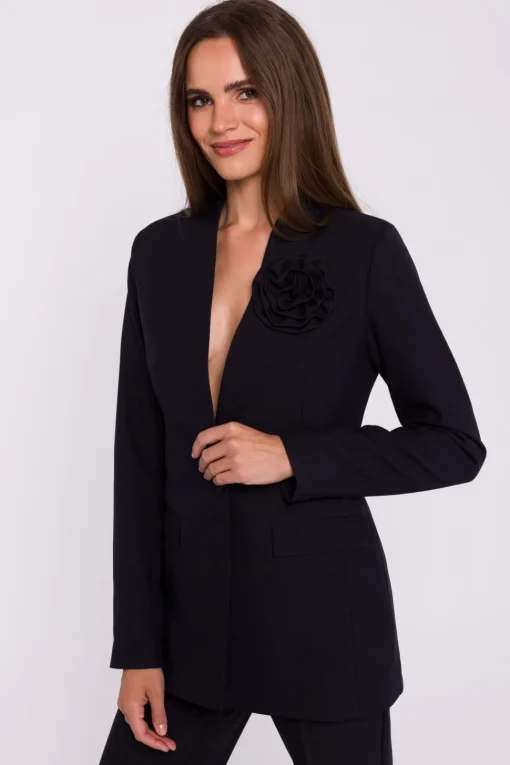 Elegancka marynarka damska bez kołnierza - czarna