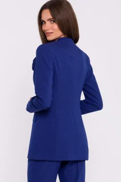 Elegancka marynarka damska bez kołnierza - niebieska