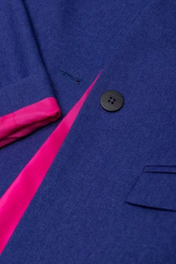 Elegancka marynarka damska bez kołnierza - niebieska