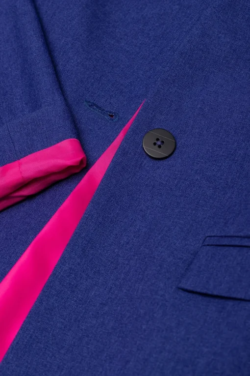 Elegancka marynarka damska bez kołnierza - niebieska