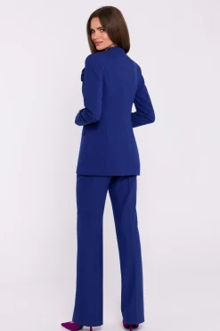 Elegancka marynarka damska bez kołnierza - niebieska