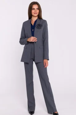 Elegancka marynarka damska bez kołnierza - szara