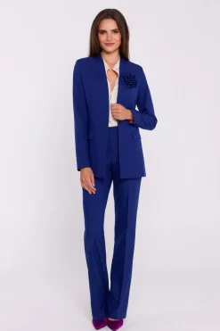Elegancka marynarka damska bez kołnierza - niebieska