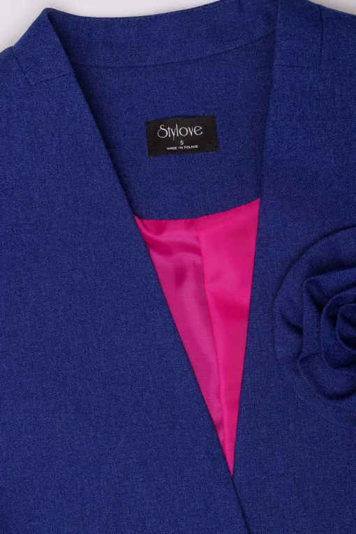 Elegancka marynarka damska bez kołnierza - niebieska