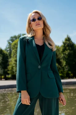 Elegancka marynarka o luźnym kroju - butelkowa zieleń