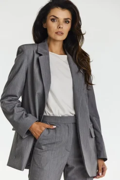 Elegancka marynarka o luźnym kroju - szara