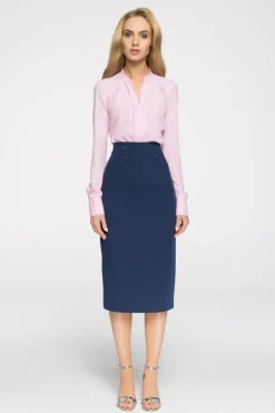 Elegancka ołówkowa spódniczka midi - granatowa