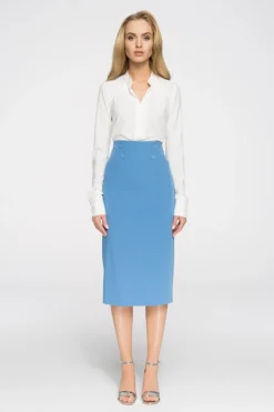 Elegancka ołówkowa spódniczka midi - niebieska