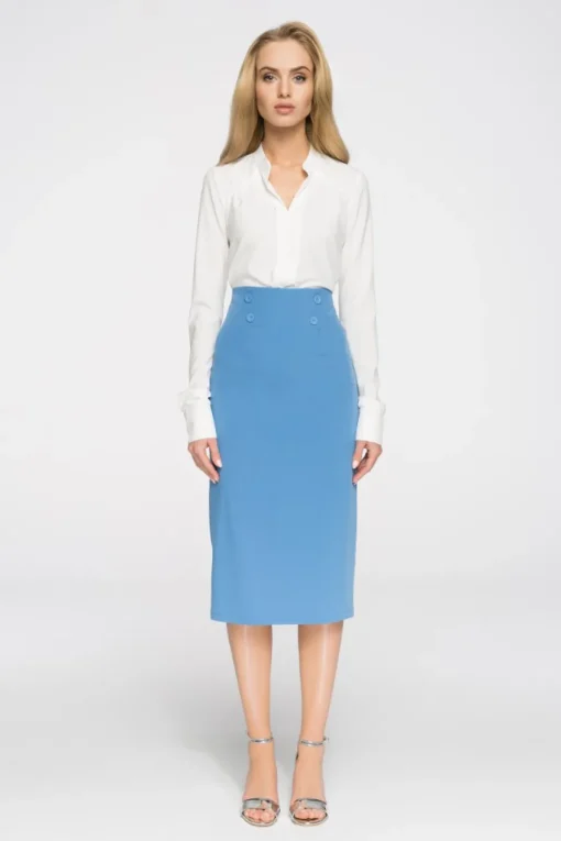 Elegancka ołówkowa spódniczka midi - niebieska