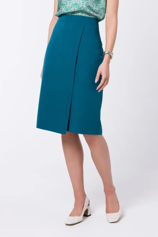 Elegancka spódnica z wysokim stanem - morska
