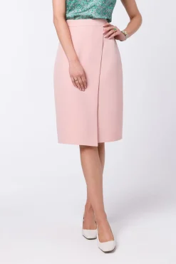 Elegancka spódnica z wysokim stanem - pudrowa