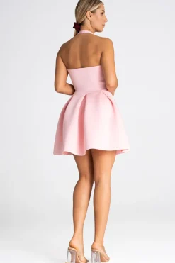 Elegancka sukienka bez pleców - różowa