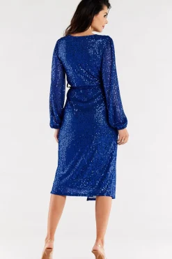 Elegancka sukienka cekinowa midi - niebieska