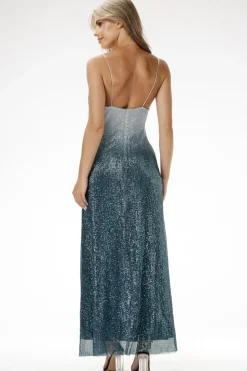 Elegancka sukienka cekinowa maxi na ramiączkach - zielona