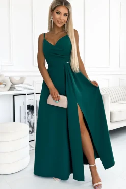 Elegancka sukienka maxi na ramiączkach - zielona