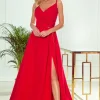 Elegancka sukienka maxi na ramiączkach - czerwona