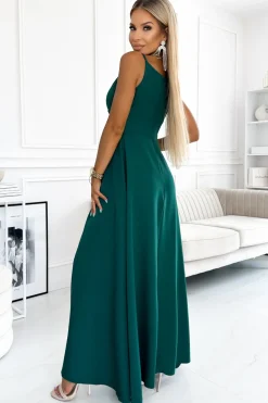 Elegancka sukienka maxi na ramiączkach - zielona