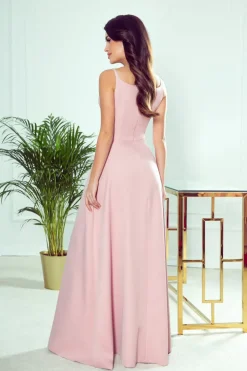 Elegancka sukienka maxi na ramiączkach - pudrowa