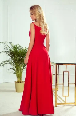 Elegancka sukienka maxi na ramiączkach - czerwona