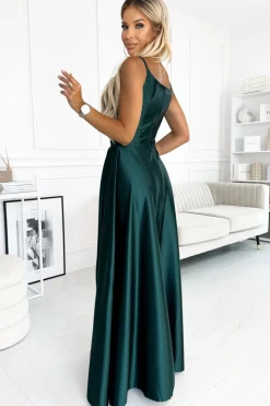 Elegancka sukienka maxi na ramiączkach - butelkowa zieleń