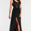 Elegancka sukienka maxi z rozcięciem - czarna