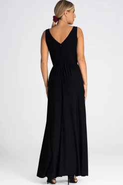 Elegancka sukienka maxi z dekoltem V - czarna