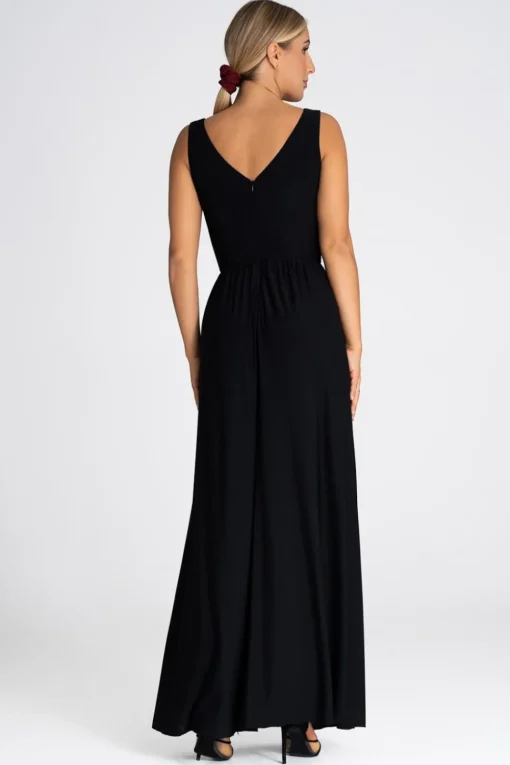 Elegancka sukienka maxi z dekoltem V - czarna