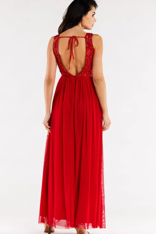 Elegancka sukienka maxi z rozcięciem - czerwona