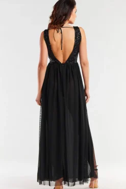 Elegancka sukienka maxi z rozcięciem - czarna