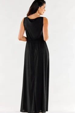 Elegancka sukienka maxi z rozcięciem - czarna