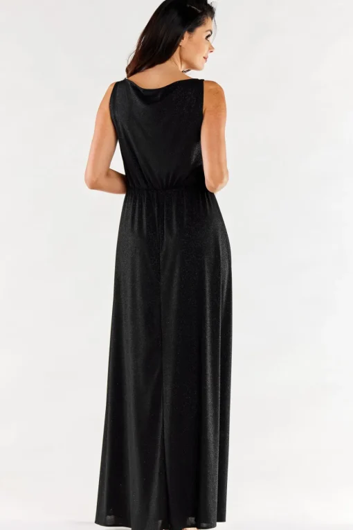 Elegancka sukienka maxi z rozcięciem - czarna