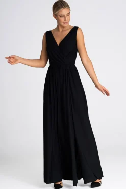 Elegancka sukienka maxi z dekoltem V - czarna