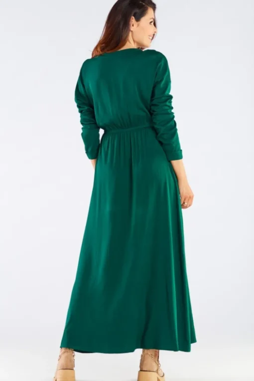 Elegancka sukienka maxi z rozcięciem - zielona