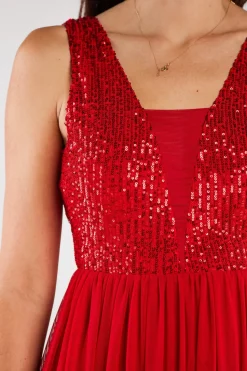 Elegancka sukienka maxi z rozcięciem - czerwona