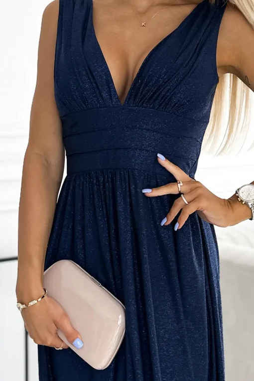 Elegancka sukienka maxi z dekoltem - granatowa