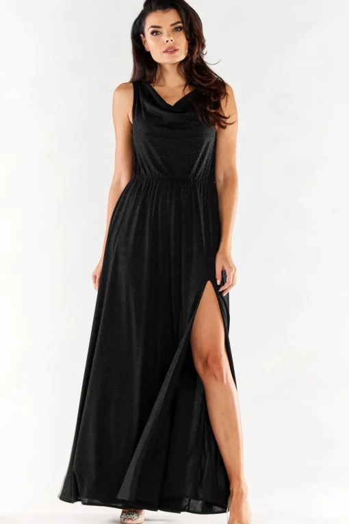 Elegancka sukienka maxi z rozcięciem - czarna