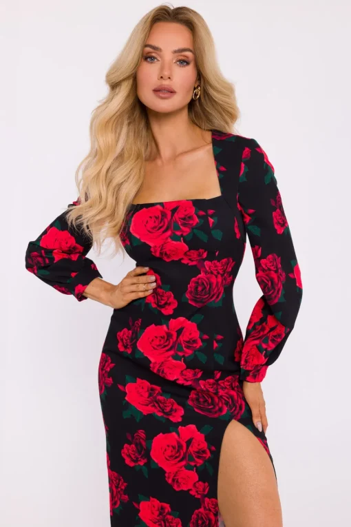 Elegancka sukienka midi z nadrukiem – model 1
