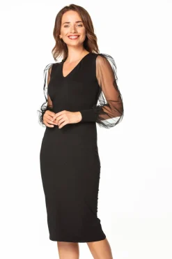 Elegancka sukienka midi z dekoltem V - czarna