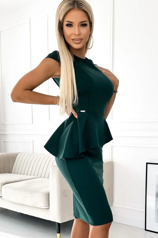 Elegancka sukienka midi z baskinką - zielona