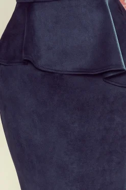 Elegancka sukienka midi z baskinką - zamsz granatowy