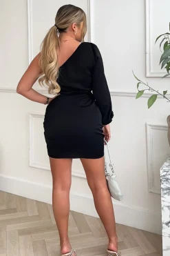 Elegancka sukienka mini z asymetryczną górą - czarna