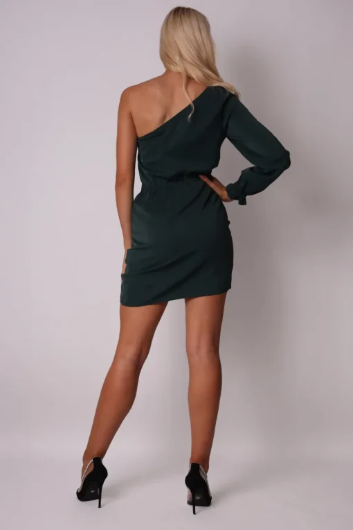 Elegancka sukienka mini z asymetryczną górą - zielona