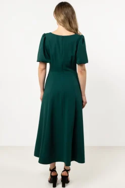 Elegancka sukienka rozkloszowana - butelkowa zieleń