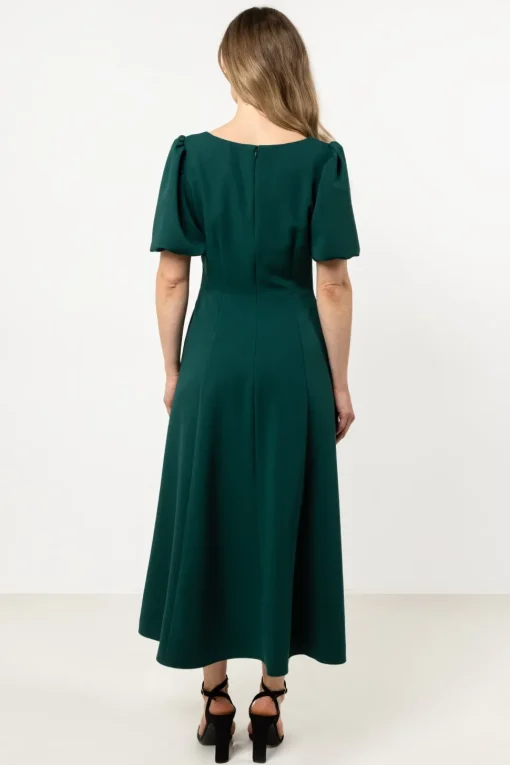 Elegancka sukienka rozkloszowana - butelkowa zieleń