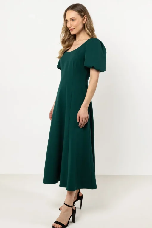 Elegancka sukienka rozkloszowana - butelkowa zieleń