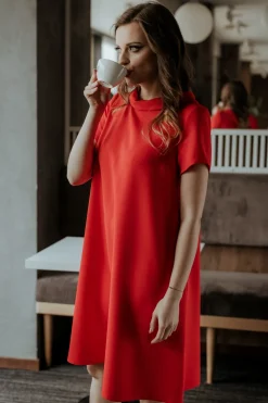 Elegancka sukienka trapezowa - malinowa