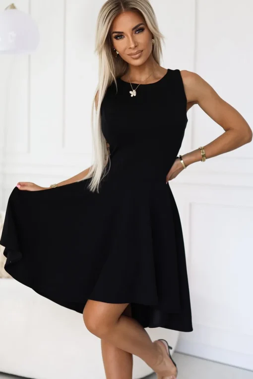 Elegancka sukienka z asymetrycznym dołem - czarna
