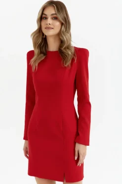 Elegancka sukienka z długim rękawem - czerwona